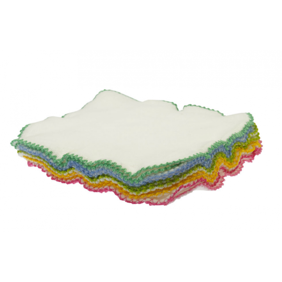 Salviettine detergenti in cotone biologico 10 pezzi - bianco con bordo colorato