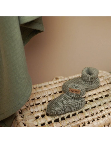 Babbucce neonato in tricot Olive Babbucce neonato in tricot Olive
