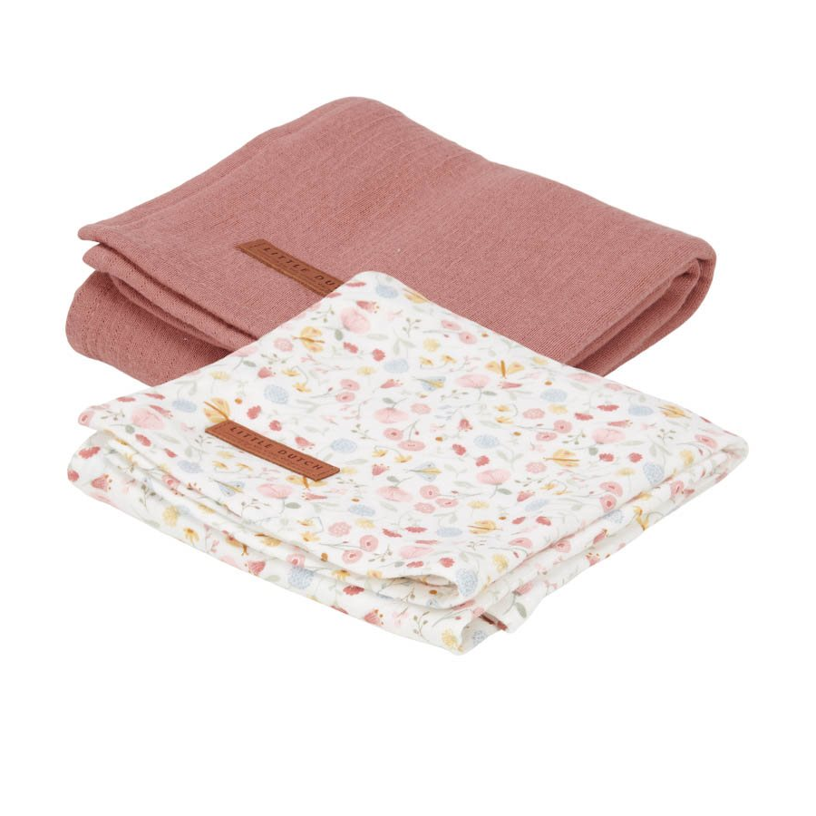 Mussole Flowers e Butterflies/Pure Soft Pink - Set 2 pezzi 70x70cm
