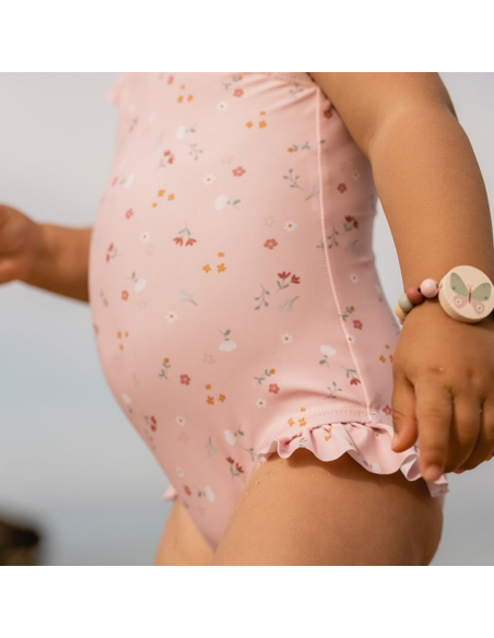 Costume intero con volant bimba Little Pink Flowers UPF 50+