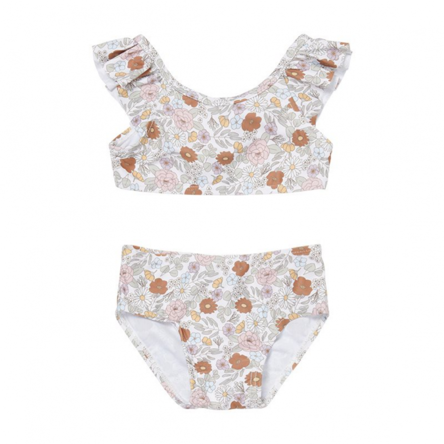 Costume due pezzi con volant bimba Vintage Little Flowers UPF 50+