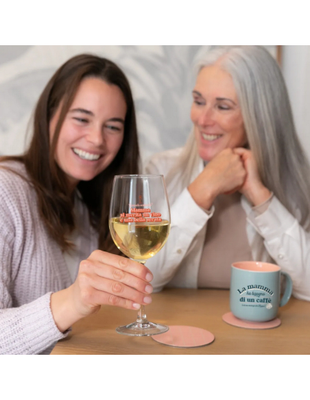 Set calice da vino + sottobicchiere + tazza - Per le mamme che sono più belle del weekend
