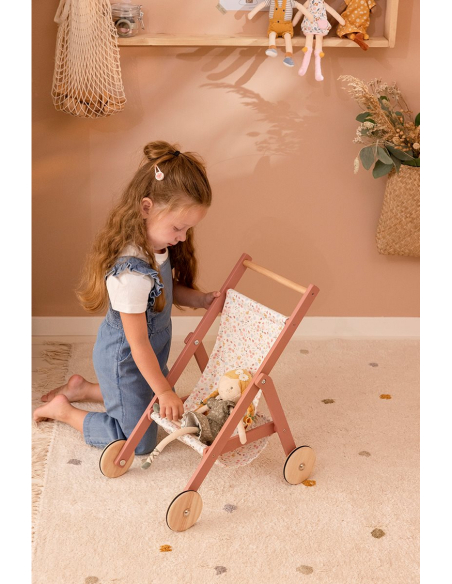 Passeggino in legno per bambole Flowers&Butterly