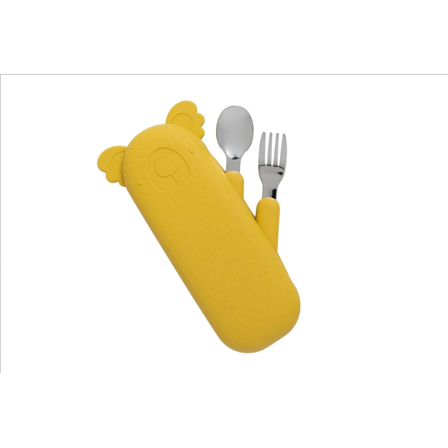 SET POSATE ZOE IL KOALA CON CUSTODIA IN SILICONE - SENAPE