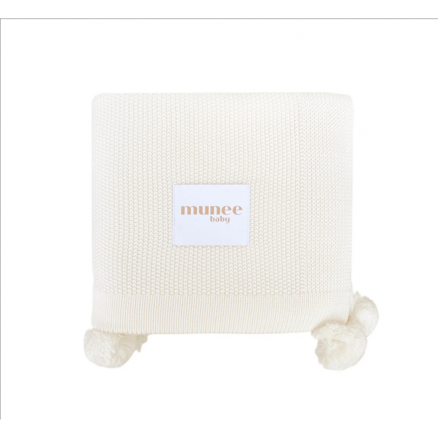 Luxury Bamboo - Coperta Pompon 80x100 cm - Bianco Crema