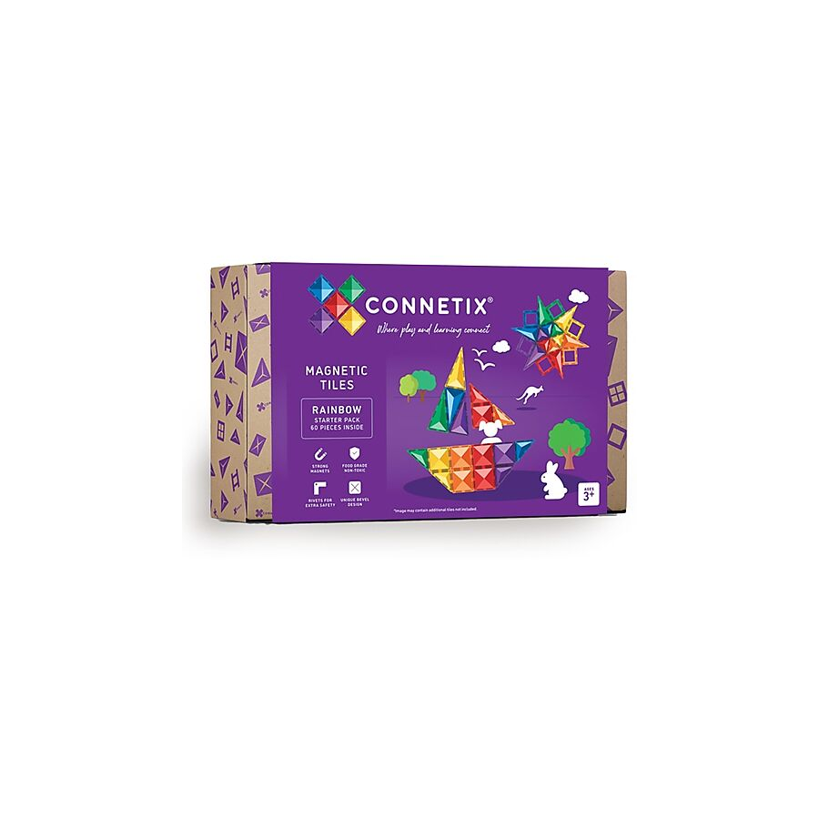 Connetix - Tessere Magnetiche - 60 Pezzi - Pacco Iniziale - Arcobaleno