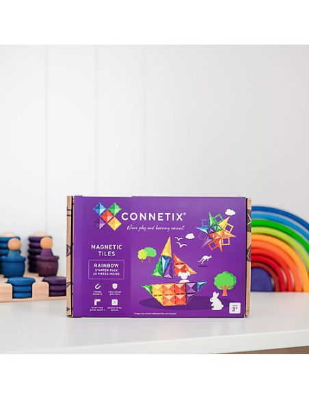 Connetix - Tessere Magnetiche - 60 Pezzi - Pacco Iniziale - Arcobaleno