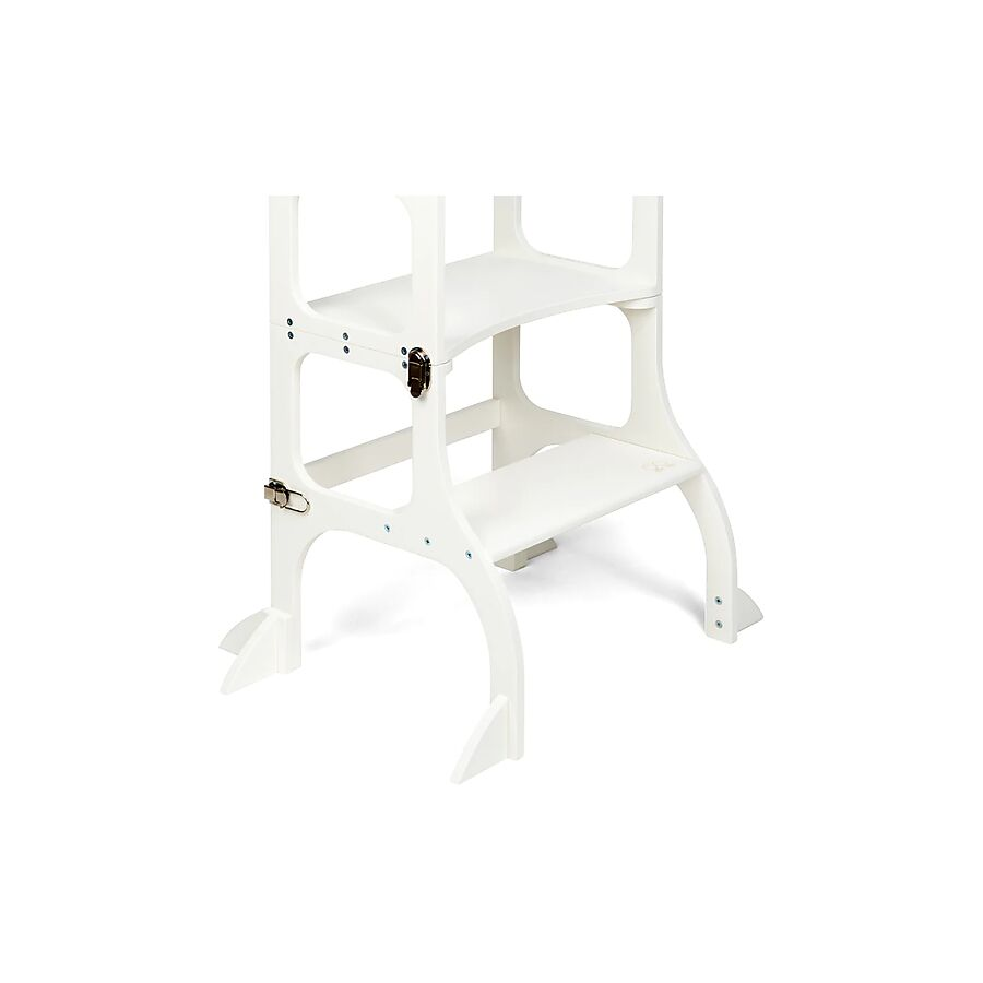Torre Montessoriana Convertibile Step'n'Sit - Legno - Bianco con Cinghie Argento 2