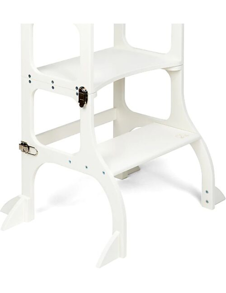 Torre Montessoriana Convertibile Step'n'Sit - Legno - Bianco con Cinghie Argento