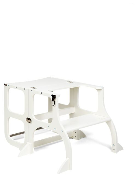 Torre Montessoriana Convertibile Step'n'Sit - Legno - Bianco con Cinghie Argento