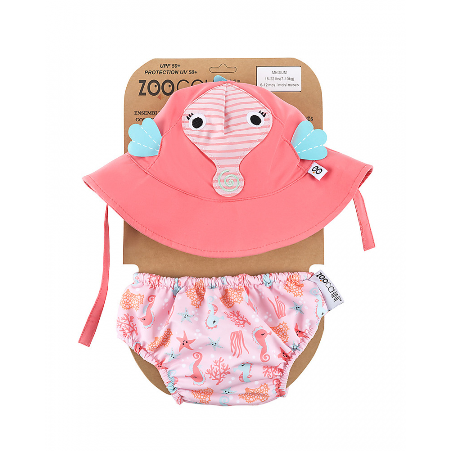 Set Baby Costumino Contenitivo + Cappellino, CAVALLUCCIO MARINO con protezione solare UPF 50+