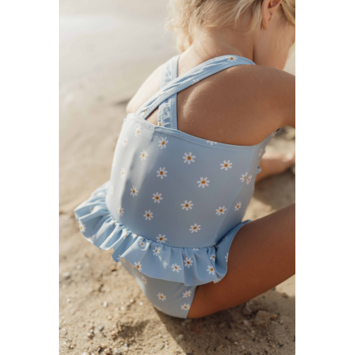 Costume intero con volant bimba DAISIES BLUE UPF 50+ Costume intero con volant bimba DAISIES BLUE UPF 50+
