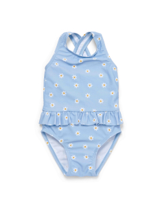 Costume intero con volant bimba DAISIES BLUE UPF 50+