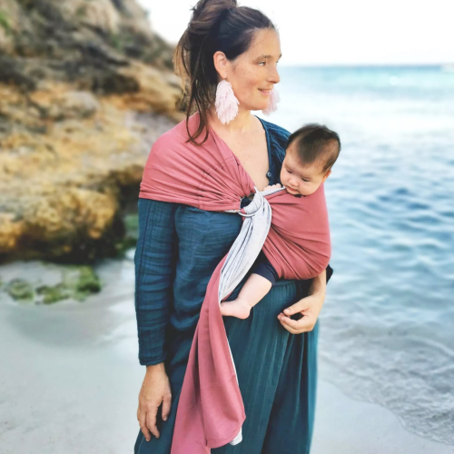 Ring Sling - Fascia ad anelli in tessuto - Mottled Grey, Pink Rose