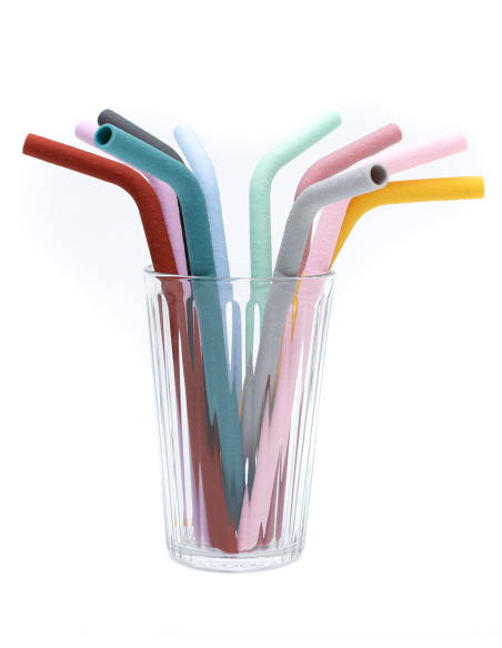 Set da 5 Cannucce lavabili  in silicone colore Rosa/Viola + scovolino per pulirle