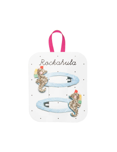 Clip per capelli a fiocco - Glitter Rainbow Seahorse