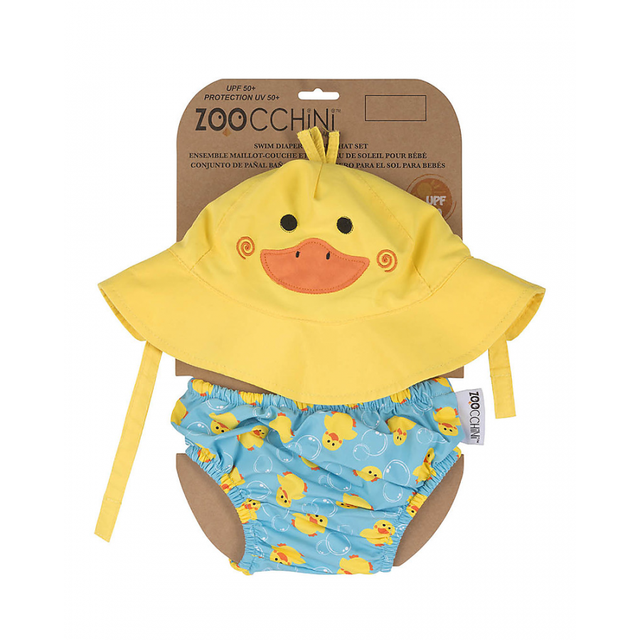 Set Baby Costumino Contenitivo + Cappellino, Anatroccolo con protezione solare UPF 50+