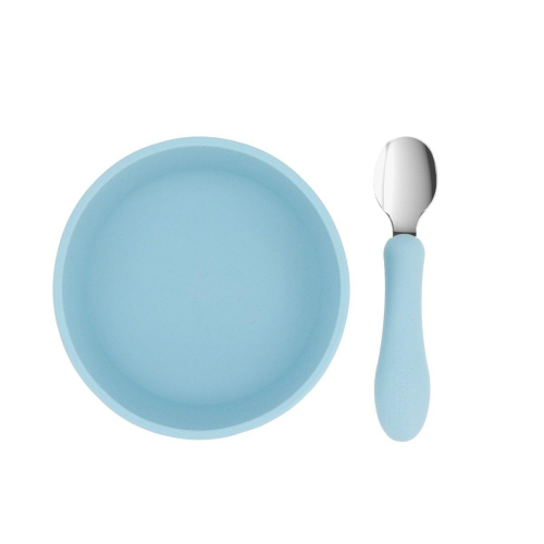 Ciotola Ventosa e Cucchiaio Acciaio - Sky Blue