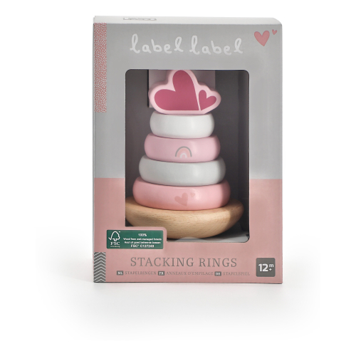 Torre Anelli Impilabili in Legno - Rosa - Legno di Faggio Certificato FSC