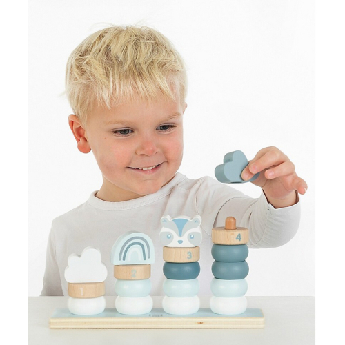 Anelli Impilabili in Legno - Azzurro - Quattro Torri Crescenti - Legno di Faggio Certificato FSC