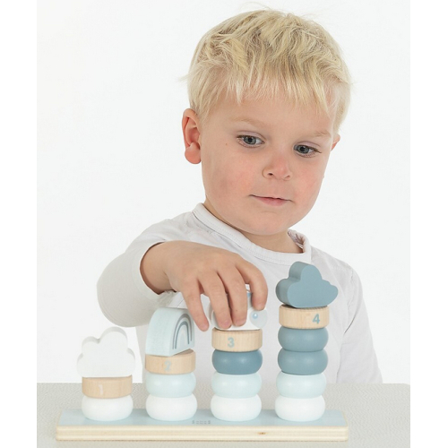 Anelli Impilabili in Legno - Azzurro - Quattro Torri Crescenti - Legno di Faggio Certificato FSC