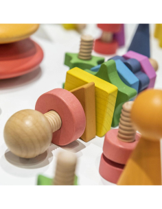 Twister - 1 Bullone e 7 Dadi - Arcobaleno - Legno Massello - da 18 Mesi 2
