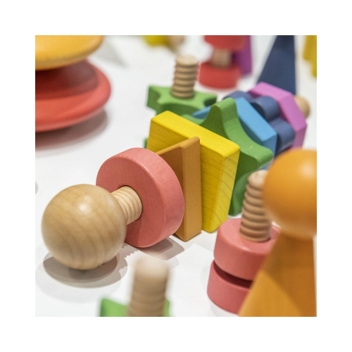 Twister - 1 Bullone e 7 Dadi - Arcobaleno - Legno Massello - da 18 Mesi