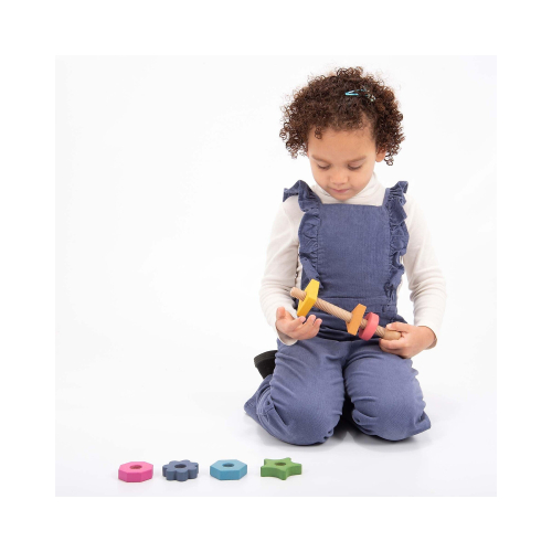 Twister - 1 Bullone e 7 Dadi - Arcobaleno - Legno Massello - da 18 Mesi