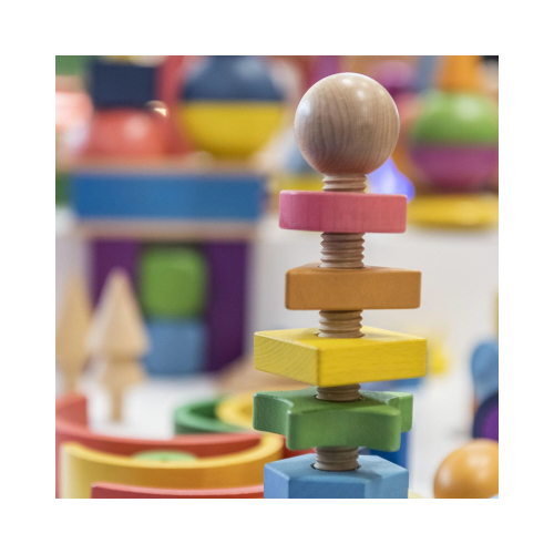 Twister - 1 Bullone e 7 Dadi - Arcobaleno - Legno Massello - da 18 Mesi