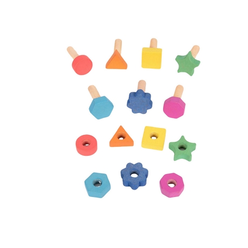 Set Gioco Dadi e Bulloni - Arcobaleno - 28 Pezzi - Legno di Faggio