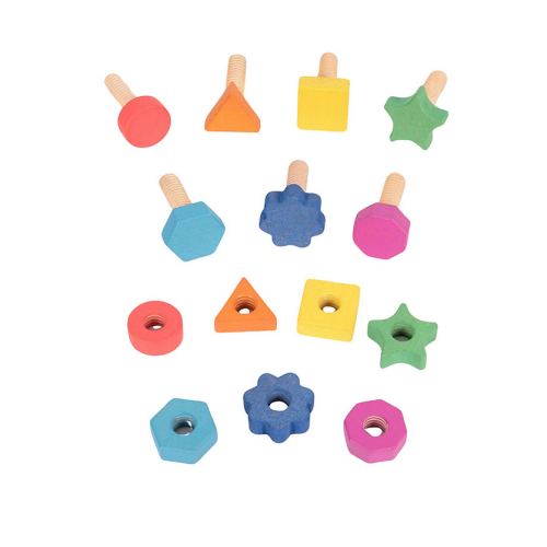 Set Gioco Dadi e Bulloni - Arcobaleno - 28 Pezzi - Legno di Faggio