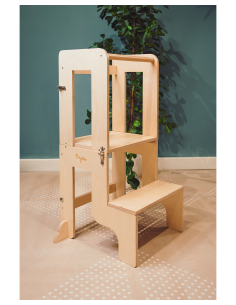 Torre Montessori 2 in 1 - Legno Naturale - Convertibile in Tavolo+Sedia
