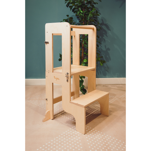 Torre Montessori 2 in 1 - Legno Naturale - Convertibile in Tavolo+Sedia