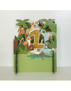 Biglietto auguri 1 anno pop up Savana