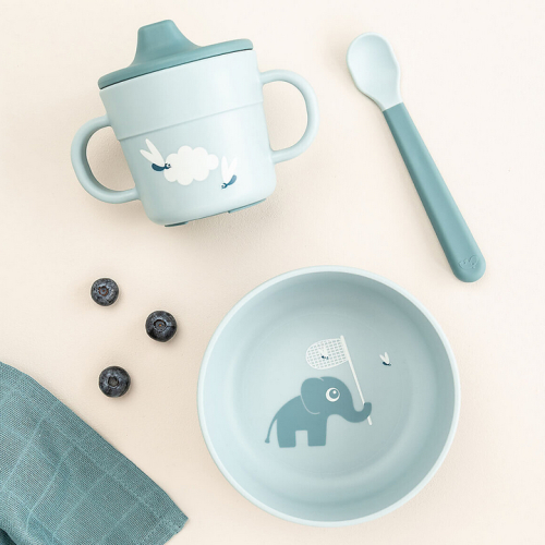 Set Pappa Foodie - Ciotola Tazza e Cucchiaio - Elphee - Blu - 100% PP Alimentare