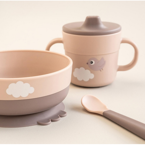 Set Pappa Foodie - Ciotola Tazza e Cucchiaio - Happy Clouds - Rosa Cipria - 100% PP Alimentare Set Pappa Foodie - Ciotola Tazza e Cucchiaio - Happy Clouds - Rosa Cipria - 100% PP Alimentare