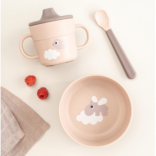 Set Pappa Foodie - Ciotola Tazza e Cucchiaio - Happy Clouds - Rosa Cipria - 100% PP Alimentare Set Pappa Foodie - Ciotola Tazza e Cucchiaio - Happy Clouds - Rosa Cipria - 100% PP Alimentare