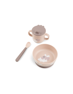 Set Pappa Foodie - Ciotola Tazza e Cucchiaio - Happy Clouds - Rosa Cipria - 100% PP Alimentare