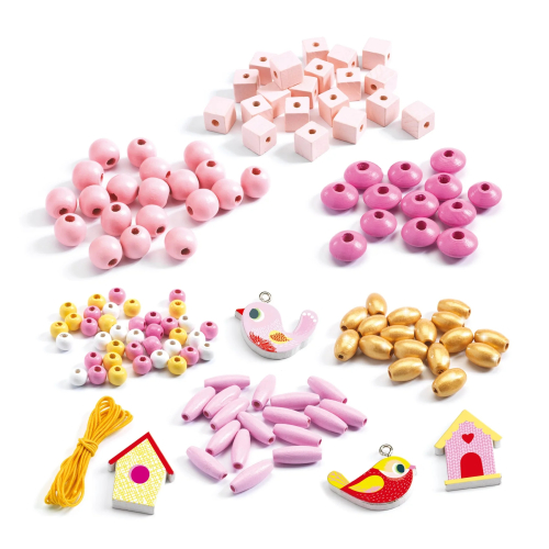 Perline in legno da infilare kit da 450 pezzi - Uccelli