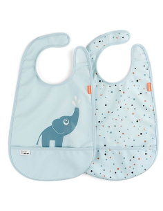 Set da Due Bavaglini Impermeabili con Tasca - Deer Friends - Elphee - Blu
