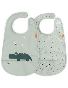 Set da Due Bavaglini Impermeabili con Tasca - Deer Friends - Croco - Verde