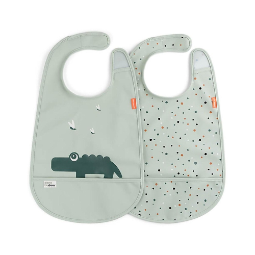 Set da Due Bavaglini Impermeabili con Tasca - Deer Friends - Croco - Verde