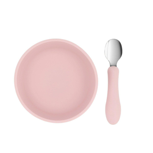 Ciotola Ventosa e Cucchiaio Acciaio - Light Pink