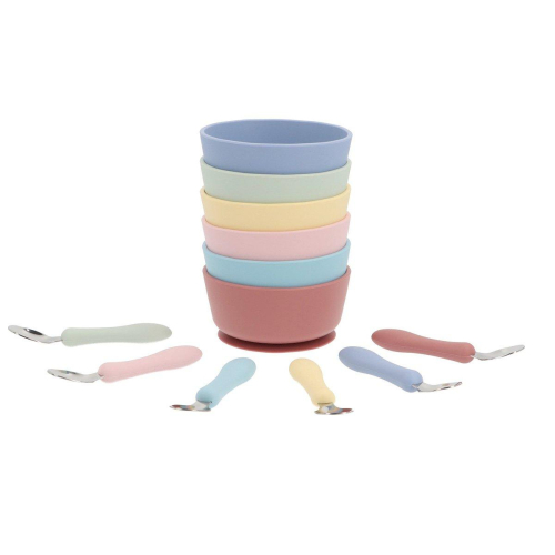 Ciotola Ventosa e Cucchiaio Acciaio - Light Pink