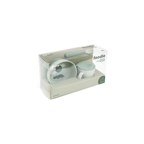 Set Pappa Foodie - Ciotola Tazza e Cucchiaio - Happy Clouds - Verde - 100% PP Alimentare