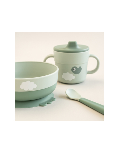 Set Pappa Foodie - Ciotola Tazza e Cucchiaio - Happy Clouds - Verde - 100% PP Alimentare 2