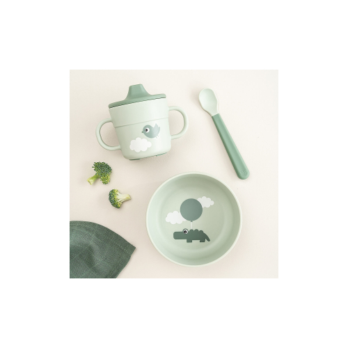 Set Pappa Foodie - Ciotola Tazza e Cucchiaio - Happy Clouds - Verde - 100% PP Alimentare