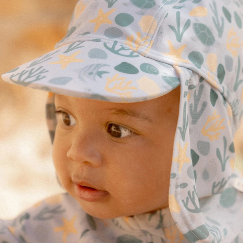 Cappello da mare con falda protettiva - Seasashells and Stripes