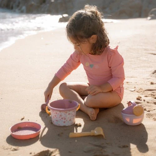Set da spiaggia 5 pezzi con paletta e secchiello Pink Flowers