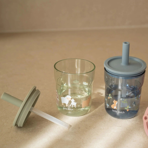 Bicchiere 2 in 1 con cannuccia 250 ml Little Farm Bicchiere 2 in 1 con cannuccia 250 ml Little Farm